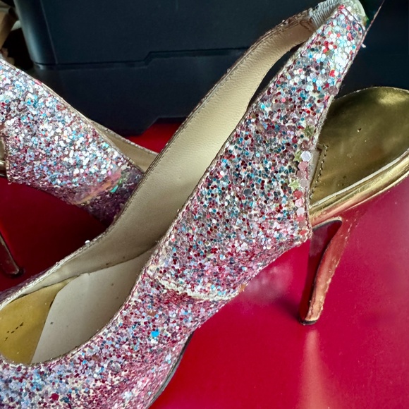 Christian Louboutin Multicolor Glitter Slingback Peep Platform Sandals Sz. 5.5 - Picture 14 of 15